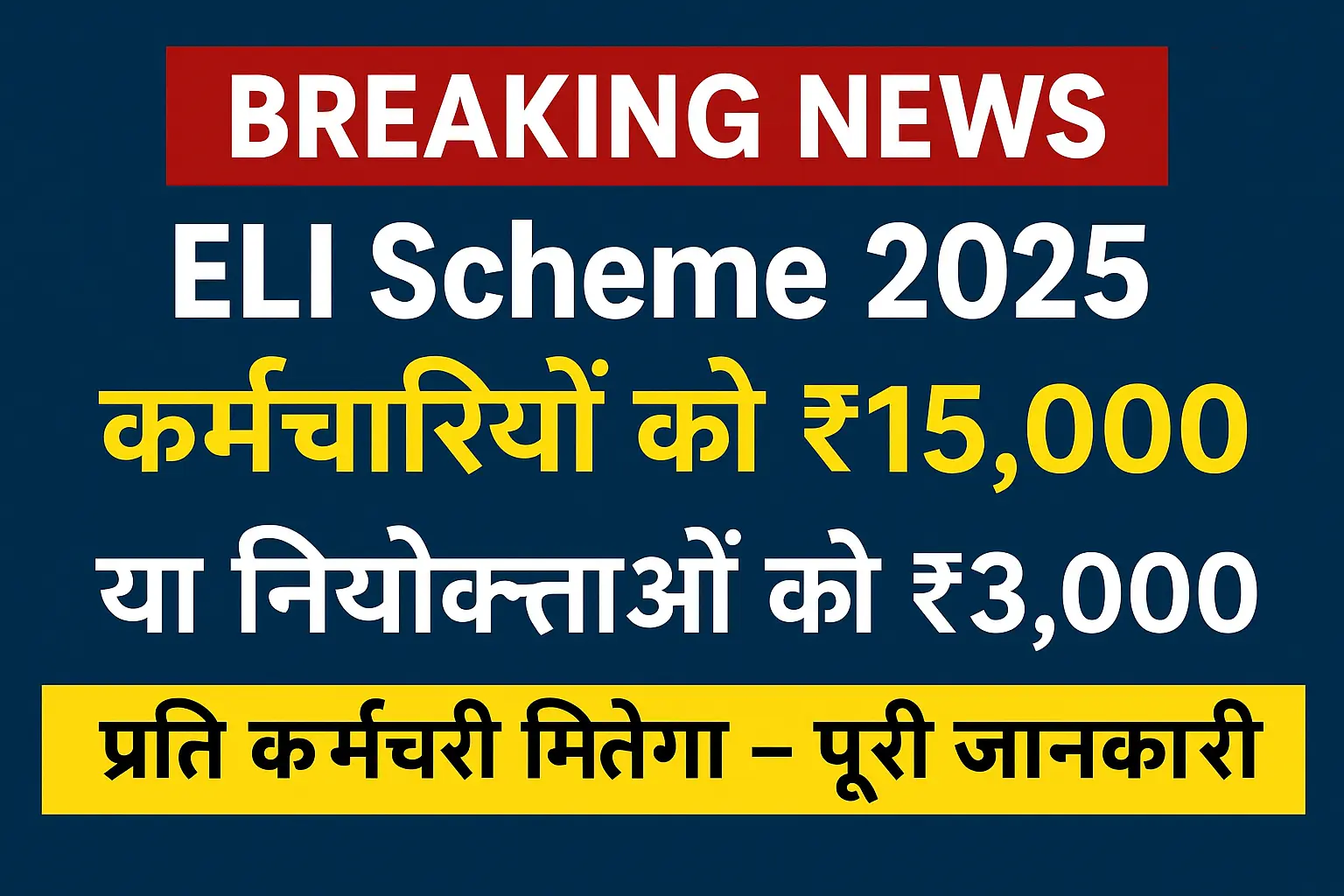 ELI Scheme 2025 Breaking News Graphic – ₹15,000 Benefit for Employees and ₹3,000 for Employers