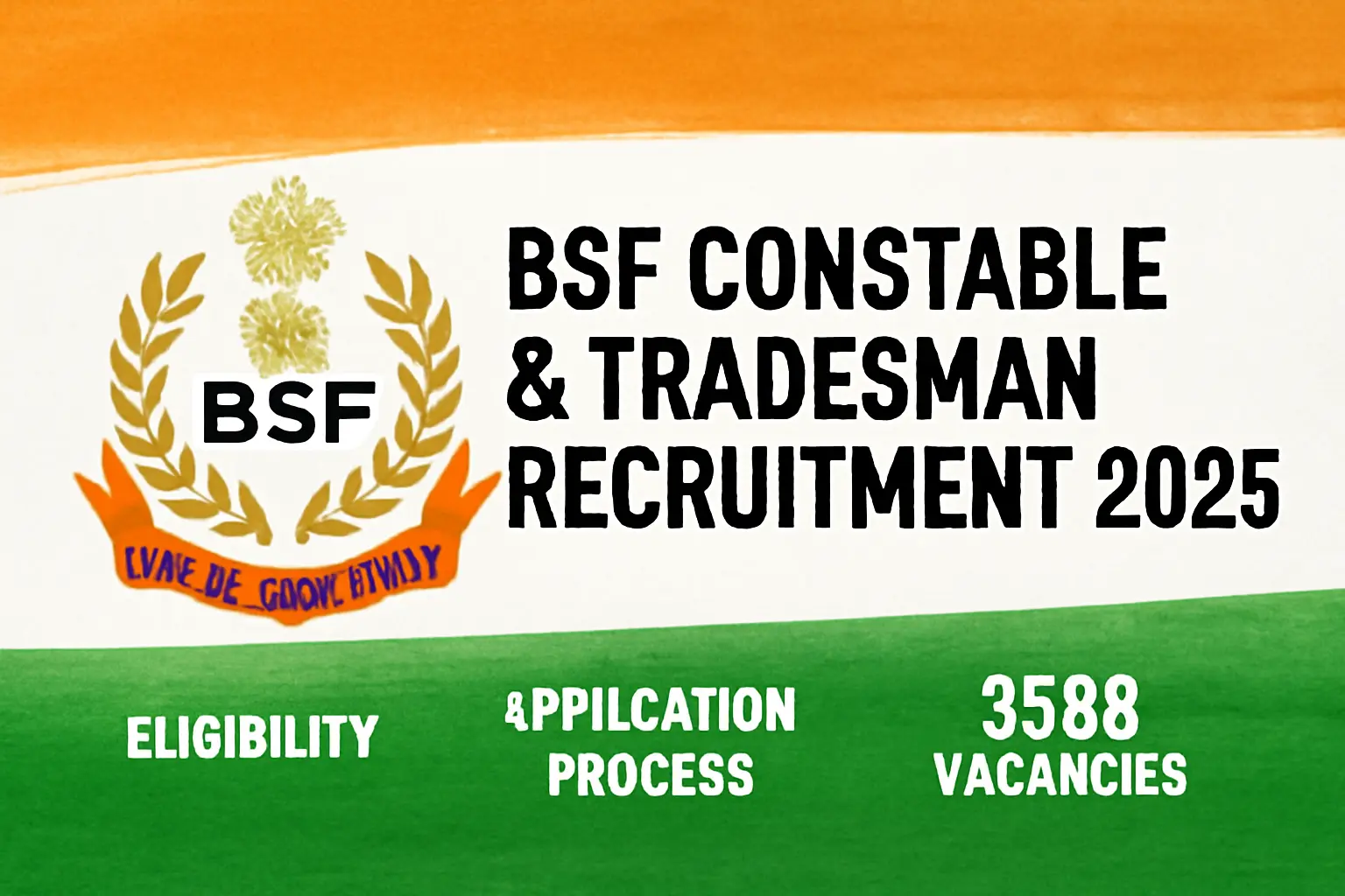 BSF Constable and Tradesman Recruitment 2025 banner showing 3588 vacancies, eligibility criteria, and online application details with official BSF logo