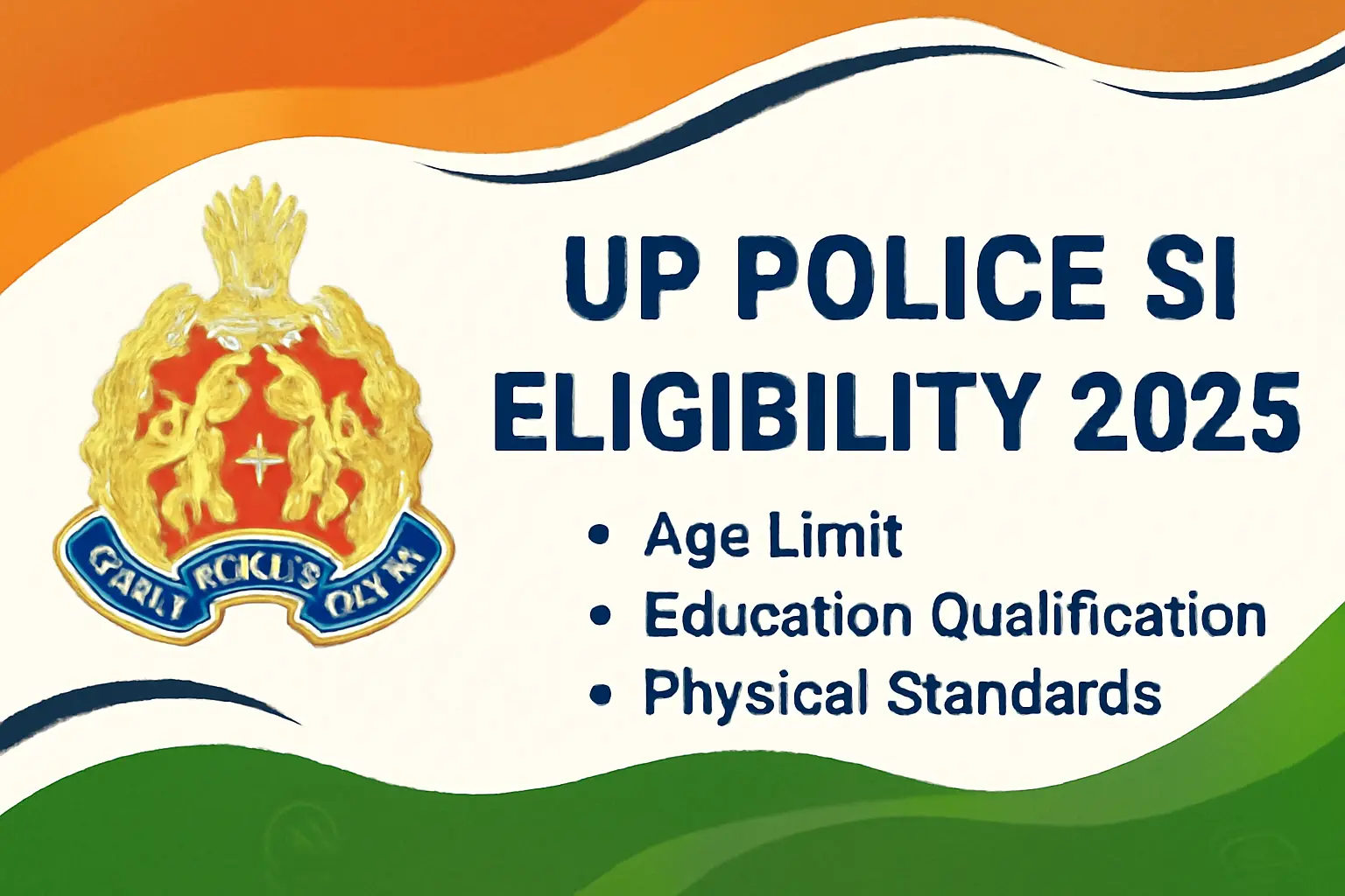 UP Police SI Eligibility 2025 banner displaying age, education and physical criteria with official UP Police logo