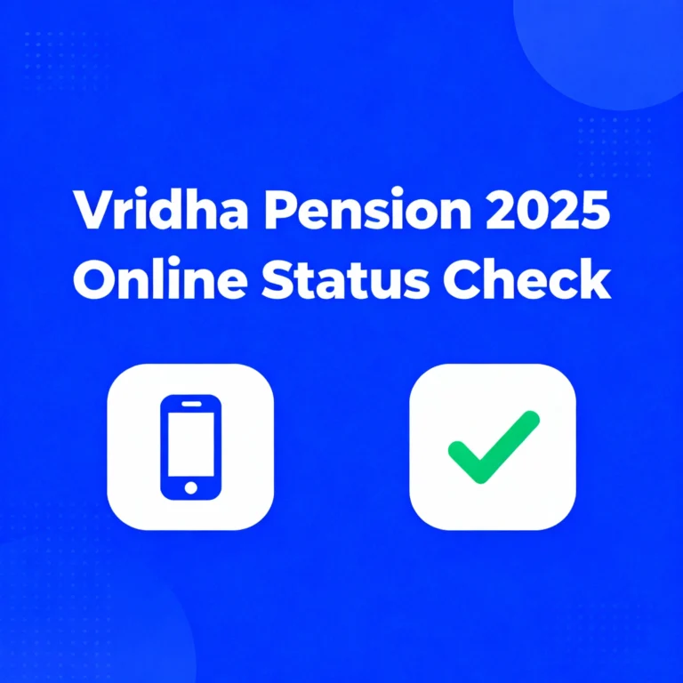 Vridha Pension 2025 online status check guide in Hindi with phone and checkmark icons on blue background